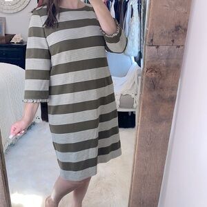 TALBOTS size 12 olive green striped shift dress
